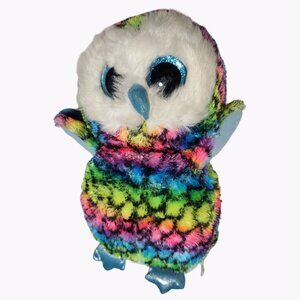 TY Beanie Boos Aria Rainbow Owl 10 in Plush Bird Claires Exclusive Glitter Eyes